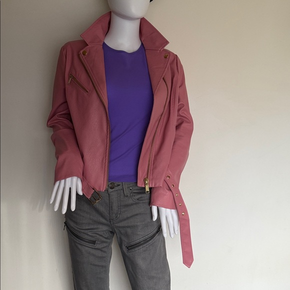 Michael Kors Bubble Gum Pink Leather Moto - Picture 2 of 9